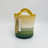 Handwoven Cotton Yarn Bucket Bag, Gradient Color Block Crochet Handbag, Colorful Woven Purse, Minimalist Fall Winter Bucket Purse for Women