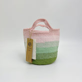 Handwoven Cotton Yarn Bucket Bag, Gradient Color Block Crochet Handbag, Colorful Woven Purse, Minimalist Fall Winter Bucket Purse for Women