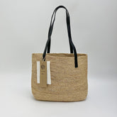 Raffia Tote Bag with PU Straps, Handwoven Straw Shoulder Handbag, Large Minimalist Beach Vacation Bag for Women, Gift for Her