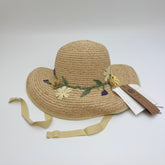 Handwoven Raffia Floral Straw Hat with Tie, Eco Friendly Bucket Hat, Embroidered Flower Sun Hat, Cottagecore Beach Summer Hat for Women