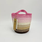 Handwoven Cotton Yarn Bucket Bag, Gradient Color Block Crochet Handbag, Colorful Woven Purse, Minimalist Fall Winter Bucket Purse for Women
