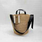 Raffia Bucket Bag with Genuine Leather Strap, Handwoven Straw Crossbody Bag, Crochet Shoulder Purse, Summer Vacation Beach Bag for Women
