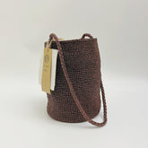 Handwoven Cocoa Brown Metallic Cotton Yarn Bucket Bag, Shoulder Bag, Colorful Minimalist Woven Purse, Handmade Fall Winter Bag for Women