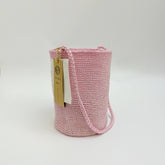 Handwoven Blush Pink Metallic Cotton Yarn Bucket Bag, Shoulder Bag, Colorful Minimalist Woven Purse, Handmade Fall Winter Bag for Women