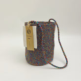 Handwoven Mosaic Metallic Cotton Yarn Bucket Bag, Shoulder Bag, Colorful Minimalist Woven Purse, Handmade Fall Winter Bag for Women