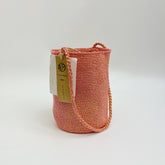Handwoven Tangerine Metallic Cotton Yarn Bucket Bag, Shoulder Bag, Colorful Minimalist Woven Purse, Handmade Fall Winter Bag for Women