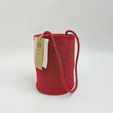 Handwoven Scarlet Metallic Cotton Yarn Bucket Bag, Shoulder Bag, Colorful Minimalist Woven Purse, Handmade Fall Winter Bag for Women
