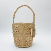 Handwoven Raffia Flower Bucket Bag, 3D Crochet Straw Purse, Boho Summer Vacation Shoulder Bag