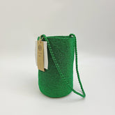 Handwoven Meadow Green Metallic Cotton Yarn Bucket Bag, Shoulder Bag, Colorful Minimalist Woven Purse, Handmade Fall Winter Bag for Women