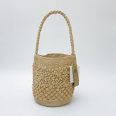 Handwoven Raffia Flower Crochet Bucket Bag, Boho Summer Beach Purse
