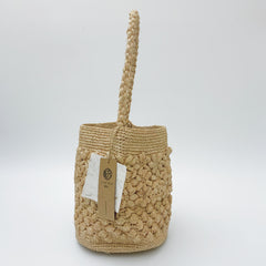Handwoven Raffia Flower Crochet Bucket Bag, Boho Summer Beach Purse