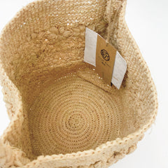 Handwoven Raffia Flower Crochet Bucket Bag, Boho Summer Beach Purse