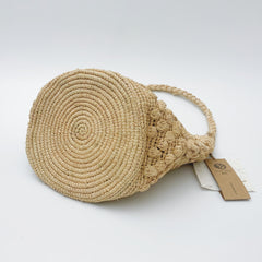 Handwoven Raffia Flower Crochet Bucket Bag, Boho Summer Beach Purse