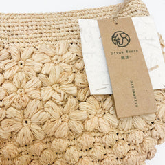 Handwoven Raffia Flower Crochet Bucket Bag, Boho Summer Beach Purse