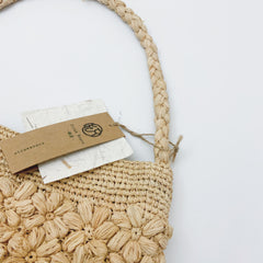Handwoven Raffia Flower Crochet Bucket Bag, Boho Summer Beach Purse