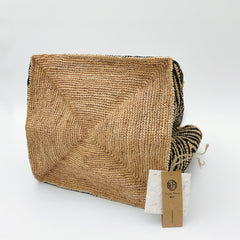 Handwoven Striped Raffia Tote Bag, Natural Straw Beach Shoulder Bag