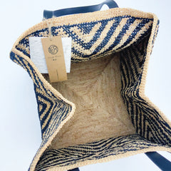 Handwoven Striped Raffia Tote Bag, Natural Straw Beach Shoulder Bag