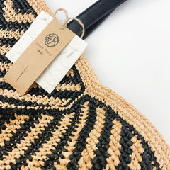 Handwoven Striped Raffia Tote Bag, Natural Straw Beach Shoulder Bag