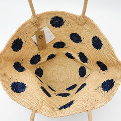 Handmade Polka Dot Raffia Tote Bag, Crochet Straw Beach Shoulder Bag