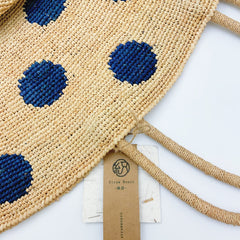 Handmade Polka Dot Raffia Tote Bag, Crochet Straw Beach Shoulder Bag