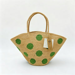 Handmade Polka Dot Raffia Tote Bag, Crochet Straw Beach Shoulder Bag