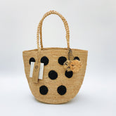 Polka Dot Raffia Tote Bag, Handmade Woven Straw Shoulder Bag for Women, Chic Summer Beach Bag, Vacation Handbag, Large Capacity Tote, Gift for Her