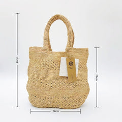 Handwoven Raffia Tote Bag, Large Straw Beach Bag, Boho Summer Vacation