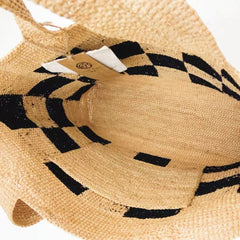 Handwoven Checkerboard Raffia Tote Bag, Natural Straw Boho Shoulder Bag