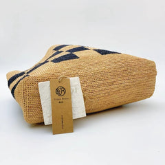 Handwoven Checkerboard Raffia Tote Bag, Natural Straw Boho Shoulder Bag