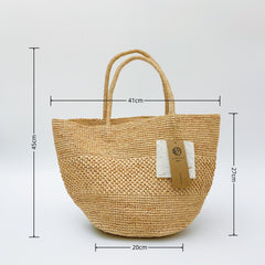 Handwoven Raffia Tote Bag, Natural Straw Beach Summer Vacation Shoulder Bag