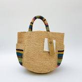 Handwoven Colorblock Striped Raffia Tote Bag – Large Designer-Style Summer Beach Shoulder Bag