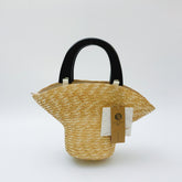 Small Handwoven Wheat Straw Handbag, Wooden Handle, Boho Summer Beach Tote Bag