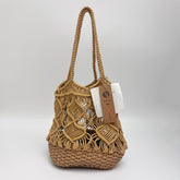 Large Cotton Yarn Woven Bag, Handwoven Mesh Shoulder Bag, Hollow Knit Beach Tote Bag, Summer Vacation Bag, Gift for Her