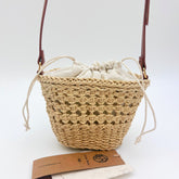 Small Straw Bucket Crossbody Bag, Handwoven Hollow Paper Woven Shoulder Bag, Cute Summer Beach Vacation Bag, Gift for Her