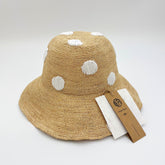 Handwoven Raffia Polka Dot Bucket Hat, Eco Friendly Crochet Straw Hat, Foldable Wide Brim Sun Hat, Beach Summer Vacation Hat for Women