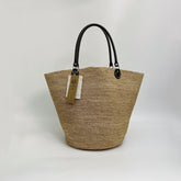 Handwoven Oversized Raffia Tote Bag, Genuine Leather Handle Shoulder Bag, Large Woven Handbag, Fall Winter Everyday Travel Purse for Women