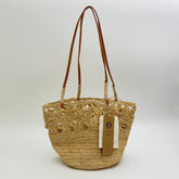 Raffia Crochet Flower Bag, Handmade Straw Shoulder Tote, Minimalist Woven Beach Bag for Women, Summer Vacation Handbag, Gift for Her