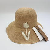 Handwoven Raffia Tulip Straw Hat, Eco Friendly Bucket Hat, Minimalist Floral Sun Hat, Beach Summer Vacation Hat for Women