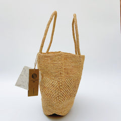 Handwoven Raffia Tote Bag, Natural Straw Beach Summer Vacation Shoulder Bag