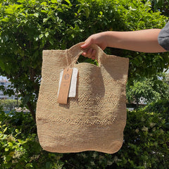 Handwoven Raffia Straw Beach Tote, Boho Coastal Summer Shoulder Bag