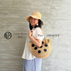 Handwoven Raffia Polka Dot Tote Bag, Chic Boho Beach Vacation Shoulder Bag