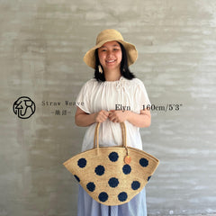 Handmade Polka Dot Raffia Tote Bag, Crochet Straw Beach Shoulder Bag