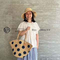 Handmade Polka Dot Raffia Tote Bag, Crochet Straw Beach Shoulder Bag