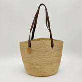 Large Raffia Tote Bag with Leather Straps, Handwoven Straw Shoulder Bag, Commuter Beach Vacation Handbag, Summer Woven Purse for Women