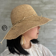 Handwoven Raffia Straw Hat, Wide Brim Sun, Foldable Boho Beach Vacation Hat