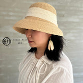 Raffia Lace Ribbon Bucket Hat, Eco Friendly Handwoven Straw Hat, Wide Brim Sun Hat, Beach Summer Vacation Hat for Women