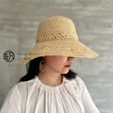 Raffia Hollow Bucket Hat, Eco Friendly Handwoven Straw Hat, Wide Brim Sun Hat, Beach Summer Vacation Hat for Women