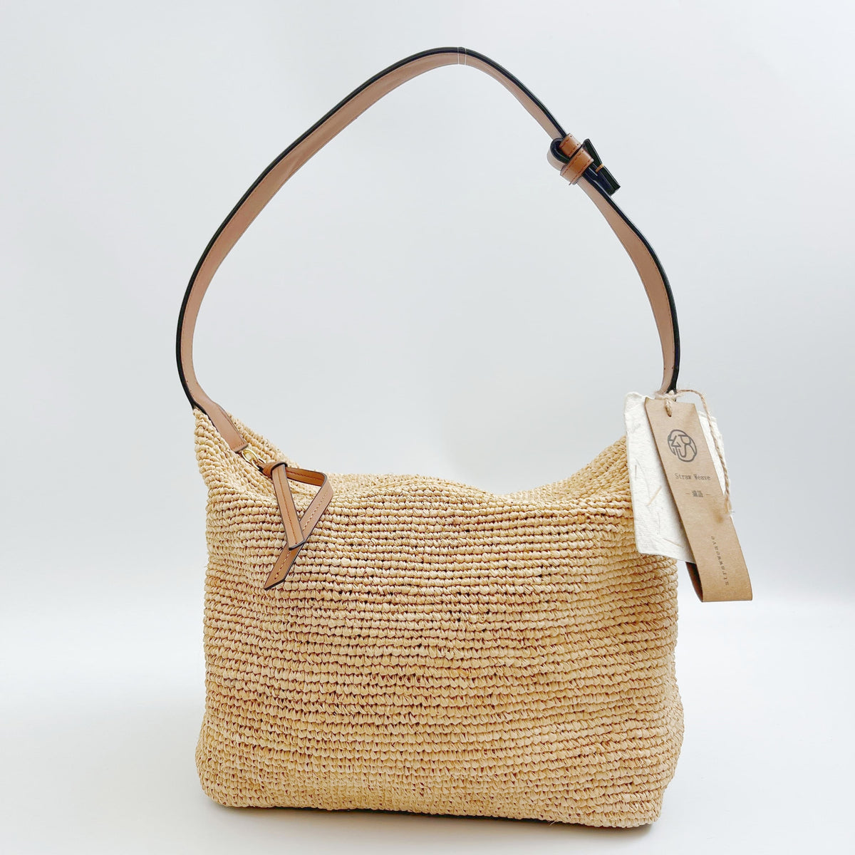 Raffia Crochet Shoulder Bag, Handwoven Straw Underarm Tote, Large Commuter Woven Handbag, Minimalist Summer Purse for Women, Gift for Her