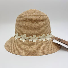 Raffia Flower Straw Hat, Eco Friendly Handwoven Bucket Hat, Minimalist Floral Sun Hat, UV Protection Beach Summer Vacation Hat for Women
