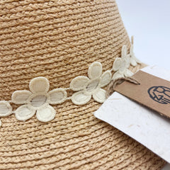 Raffia Flower Straw Hat, Eco Friendly Handwoven Bucket Hat, Minimalist Floral Sun Hat, UV Protection Beach Summer Vacation Hat for Women